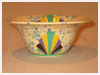 A Bali stoneware bowl, decorated with geometric design and used crystal glaze for background that created random patterns - third view.
