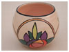 A Bali stoneware jardiniere, decorated with Macintosh style rose design on cream backgrund - third view.